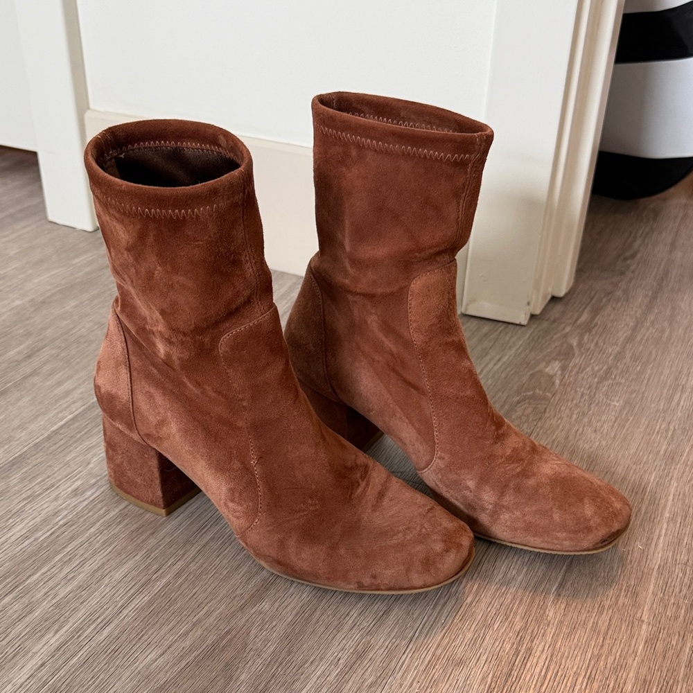 Stuart Weitzman Brown Suede Block Heel Boots
